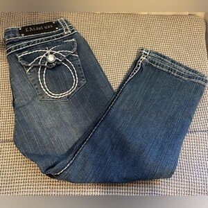 L.A. Idol USA Denim Crop Jeans Size 11 Vintage Style with glass crystal details.